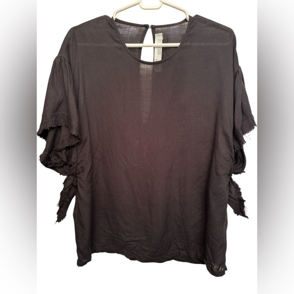 IRO Black Short Sleeve Top with Ruffle Detail - Picture 1 of 7